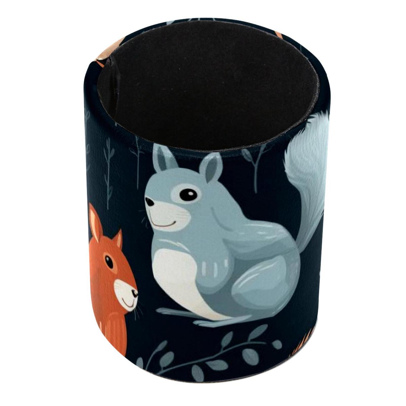 Squirrel PVC Leather Cylinder Pen Holder and Pencil Organizer - 3.9x3.1 ...