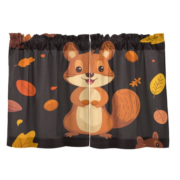 Squirrel Pattern 27"x24" Linen Look Cafe Curtain Set with Privacy and UV Protection