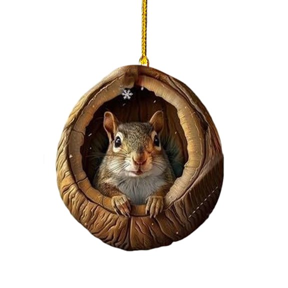 Squirrel Pattern 2D Acrylic Christmas Tree Ornament - Animal Themed Hanging Pendant for Holiday Home Decor and Keepsake Gift