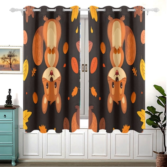 Squirrel Pattern 63x55in Window Curtain Panels 63x55in 2-Piece Heavy Duty 80% Light Blocking