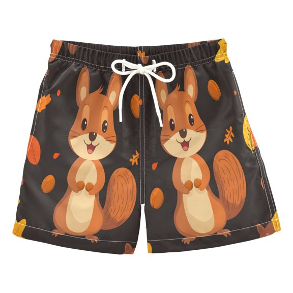 Squirrel Pattern Boys' Swim Trunks Beach Pool Shorts Quick Dry Soft Fabric Classic Fit