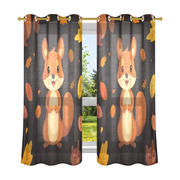 Squirrel Pattern Breathable Sheer Curtains 63x52in Soft Light Filtering, UV Protection and Thermal Insulation