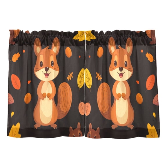 Squirrel Pattern Kitchen Curtains Tier Set 27x24 Inch 2 Panels Semi Sheer Light Filtering Privacy UV Protection