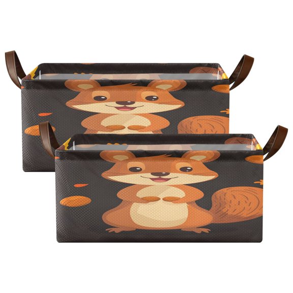 Squirrel Pattern Shelf Baskets Set of 2 Foldable Metal Frame Open Storage Bins 16.9x11.4x7.7in Large Capacity