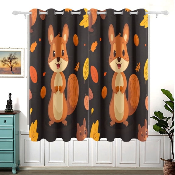 Squirrel Pattern Thermal Blackout Curtains 63x55 Inch 2 Panels Grommet Window Drapes for Bedroom Living Room