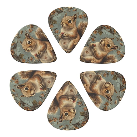 Squirrel Patterns Vintage Guitar Pick 6 Pack for Bass Acoustic Electric Guitars Lovers Gift 0.71mm
