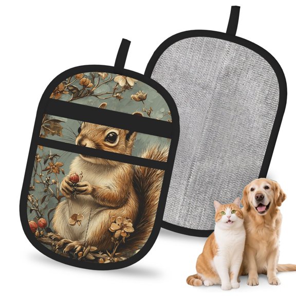 Squirrel Patterns Vintage Pet Hair Remover Glove, Reusable Dog & Cat Fur Removal Brush Electrostatic Cleaning Tool