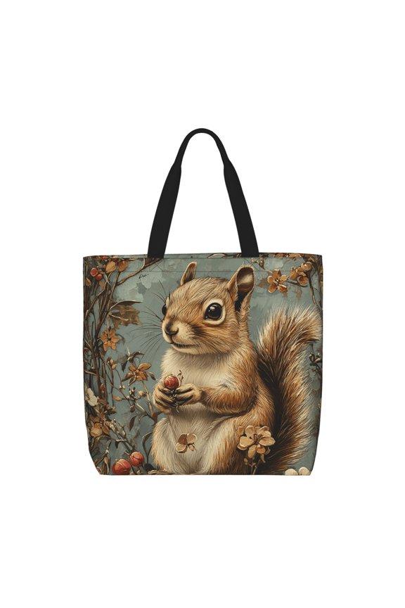Squirrel Patterns Vintage Tote Bag Reusable Shoulder Handbag Top Handle Purse for Shopping Work