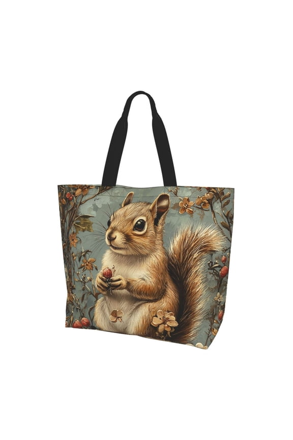 Squirrel Patterns Vintage Women Reusable Bag Large Shoulder Handbag Top Handle Purse Tote