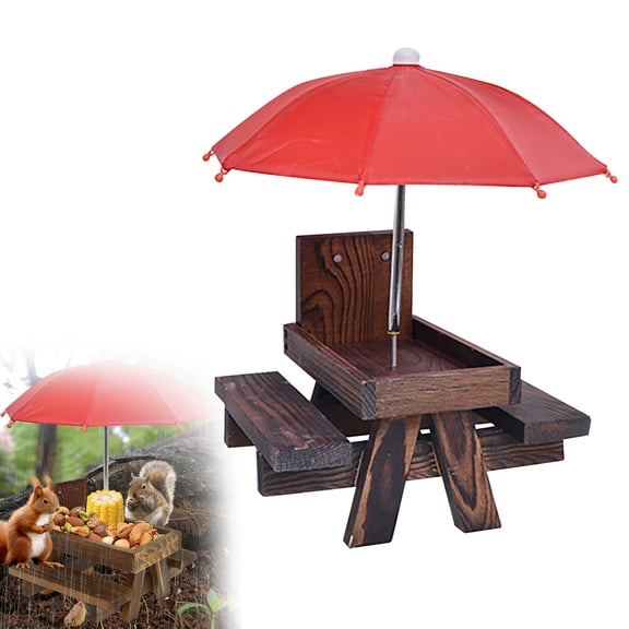 Squirrel Picnic Table Feeder,Outdoor Chipmunk Feeder,Corn Cob Holder,Built-In Umbrella Design,Peanut Storage Tray,Yard & Porch Decoration,Backyard Wildlife Feeding,Novelty Animal Feeder Gift