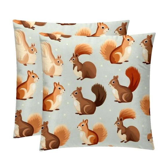 Squirrel Pillow Covers Set of 2 with Unique Patterns for Bed, Chair, and Throw Pillows - Available in 16x16, 18x18, and 20x20 Inchesfor Various Occasions