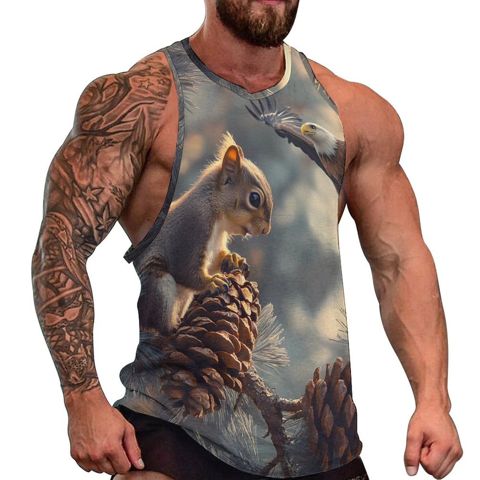 Squirrel Pine Tree And Eagle Men's Gym Tank Top Summer Fitness