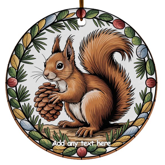 Squirrel & Pinecone Ceramic Ornament Custom Text Ornament to Hang on Christmas Tree, Gift for Family, Friends, Boy & Girl, Christmas 2025