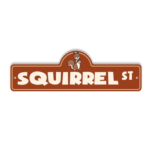 Squirrel Plastic Street Sign - 7 Inch X 20 Inch Gift Animal Wildlife Funny Cute Tree Forest Outdoors Nature Decor Nut Climbing Playful