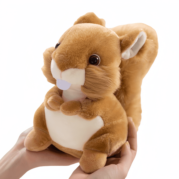 Squirrel Plush Dog Toy - Plush Squirrel Pet Toy - Realistic Stuffed Animal Doll - Brown 8.7 Inches