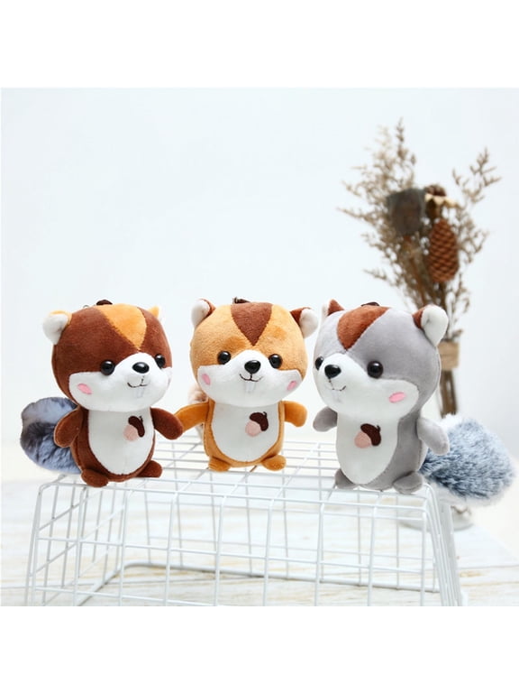 Squirrel Plush Keychain Pendant, Soft Short Fabric Stuffed Animal Ornament with Metal Key Ring, Versatile Decor for Backpack, Purse, Desk, Birthday Party Favor & Daily Gift