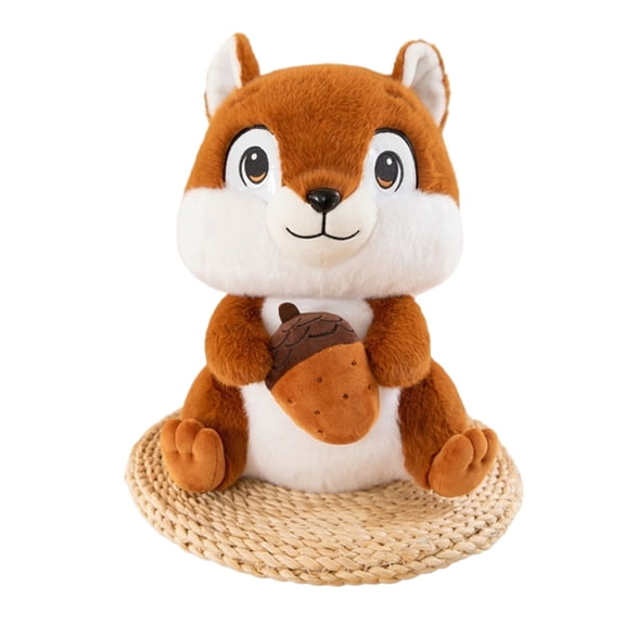 Squirrel Plush Toy Holding Fruit Stuffed Animal Figure Soft Novelty Doll for Birthday Celebration Graduation Gift, Brown 9 Inch