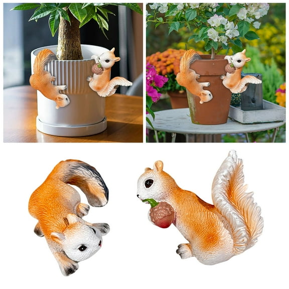 Squirrel Pot Hangers 2 Pack - Lifelike Resin Squirrel Figurines for - 3.9x2.4 Inch Hanging Flower Pot Decor - Cute Garden Statues for Fence, Lawn, Patio Decorations