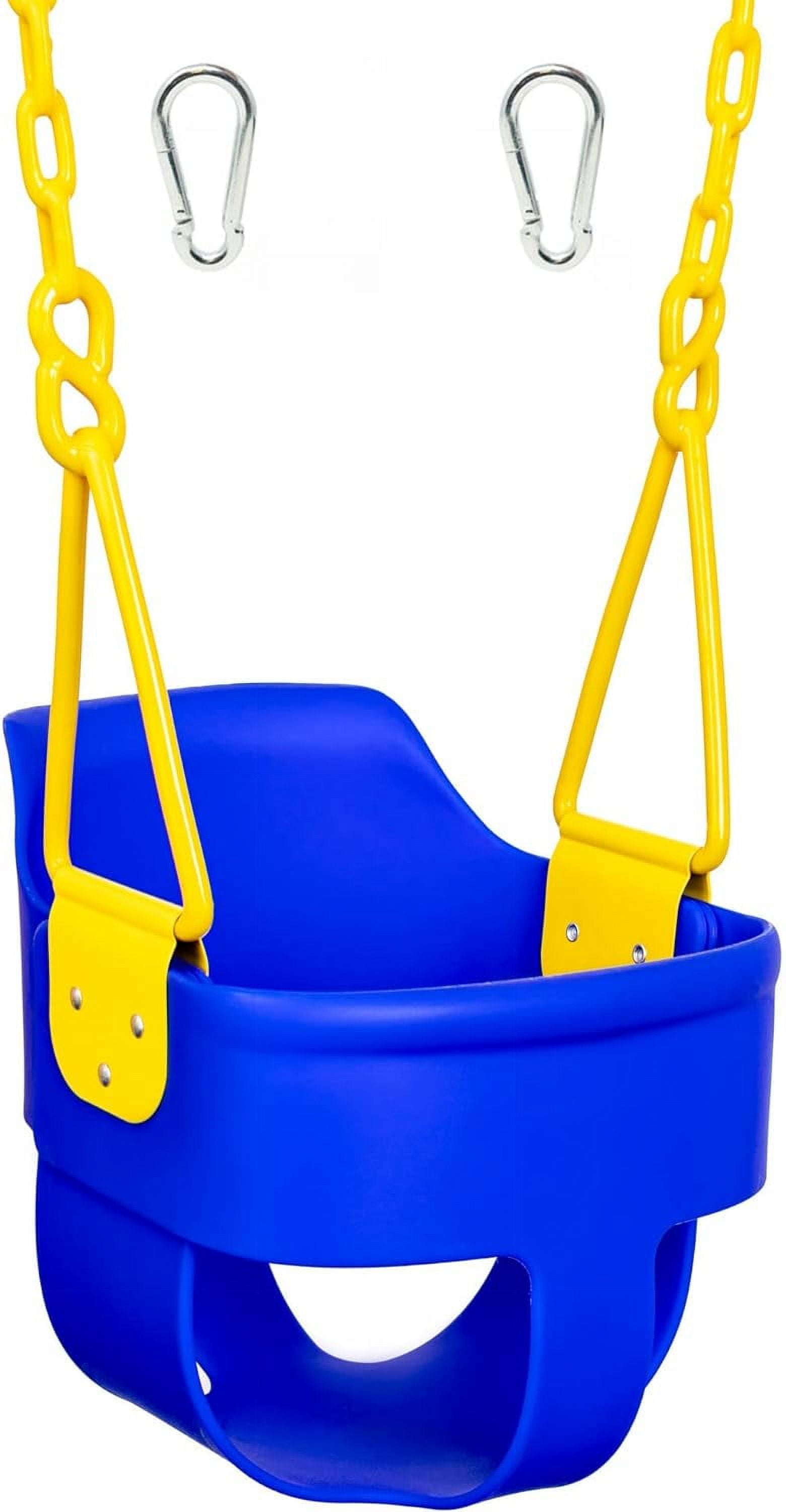 Blue High Back Full Bucket Toddler Swing Seat with Plastic Coated Chains