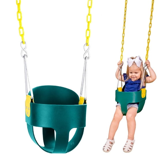 Squirrel Products High Back Full Bucket Toddler Swing Seat with Plastic Coated Chains - Swing Set Additions & Replacements - Outdoor Play Equipment - Green