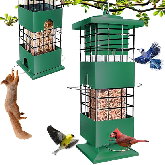 Squirrel Proof Bird Feeder,2.5LBS Metal Bird Feeders for Outdoors Hanging,Wild Birdseed Feeders for Finch Cardinal Blue Jay Outside (Green)
