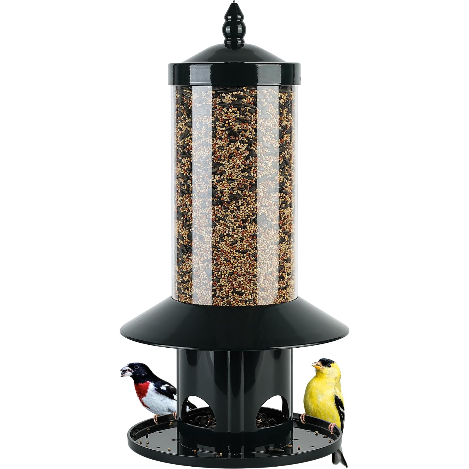 Squirrel Proof Bird Feeder - 360° Feeding Perch Tray for Outdoor Hanging Wild Bird Seeds, Dark Green.