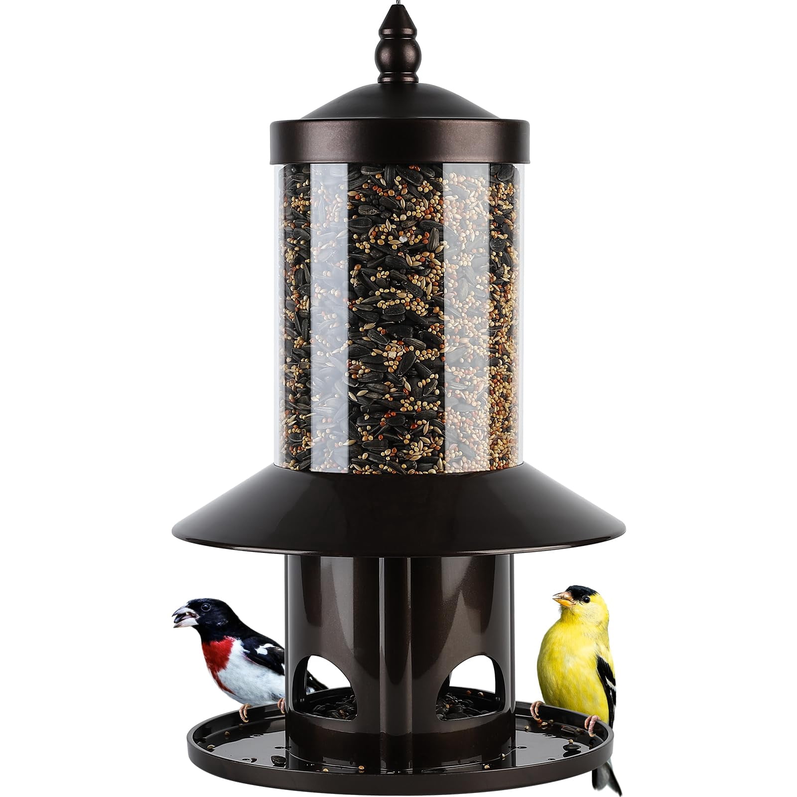 Squirrel Proof Bird Feeder - 360° Feeding Perch Tray for Outdoor Hanging Wild Bird Seeds, Dark Green.
