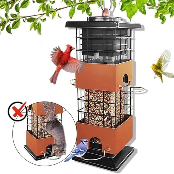 Squirrel Proof Bird Feeder, Metal Bird Feeders for Outdoors Hanging, 3lb Gravity Protection Squirrel Proof Wild Birds Seed Feeders for Finch Cardinal Blue Jay Outside