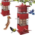 thumbnail image 1 of YLTIMER Squirrel Proof Bird Feeder, 3.5lb Metal BirdFeeders for Outdoors Hanging with Detachable Roof,  Gravity Protection Wild Birds Seed Feeders for Cardinal Blue Jay Outside Red, 1 of 14