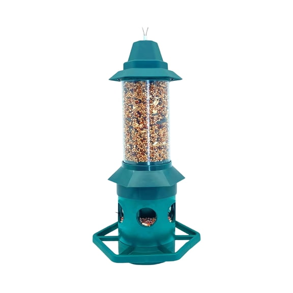 Squirrel Proof Bird Feeder for Outdoor Hanging - Plastic Green 6 Ports Tube Feeder, 4LB Seed Capacity, Chew-Proof Squirrel Proof, Attracts Wild Birds, Cardinal, Finch, Easy Clean Backyard Decor