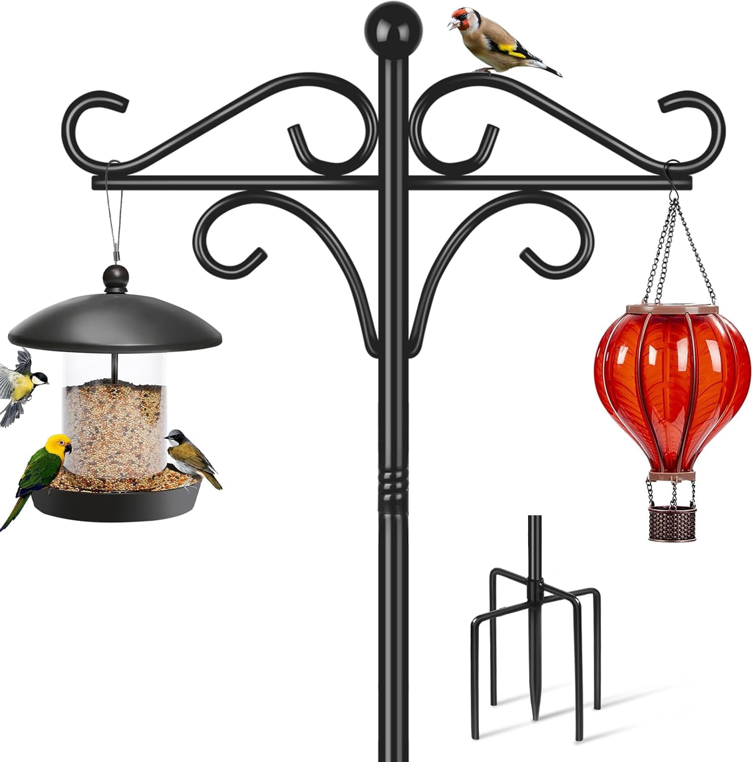 Squirrel Proof Bird Feeder Pole Stand 92 Inch Heavy Duty Shepherd Hooks for Outdoor Hanging Plants and Lights Garden Pole with Double Hooks