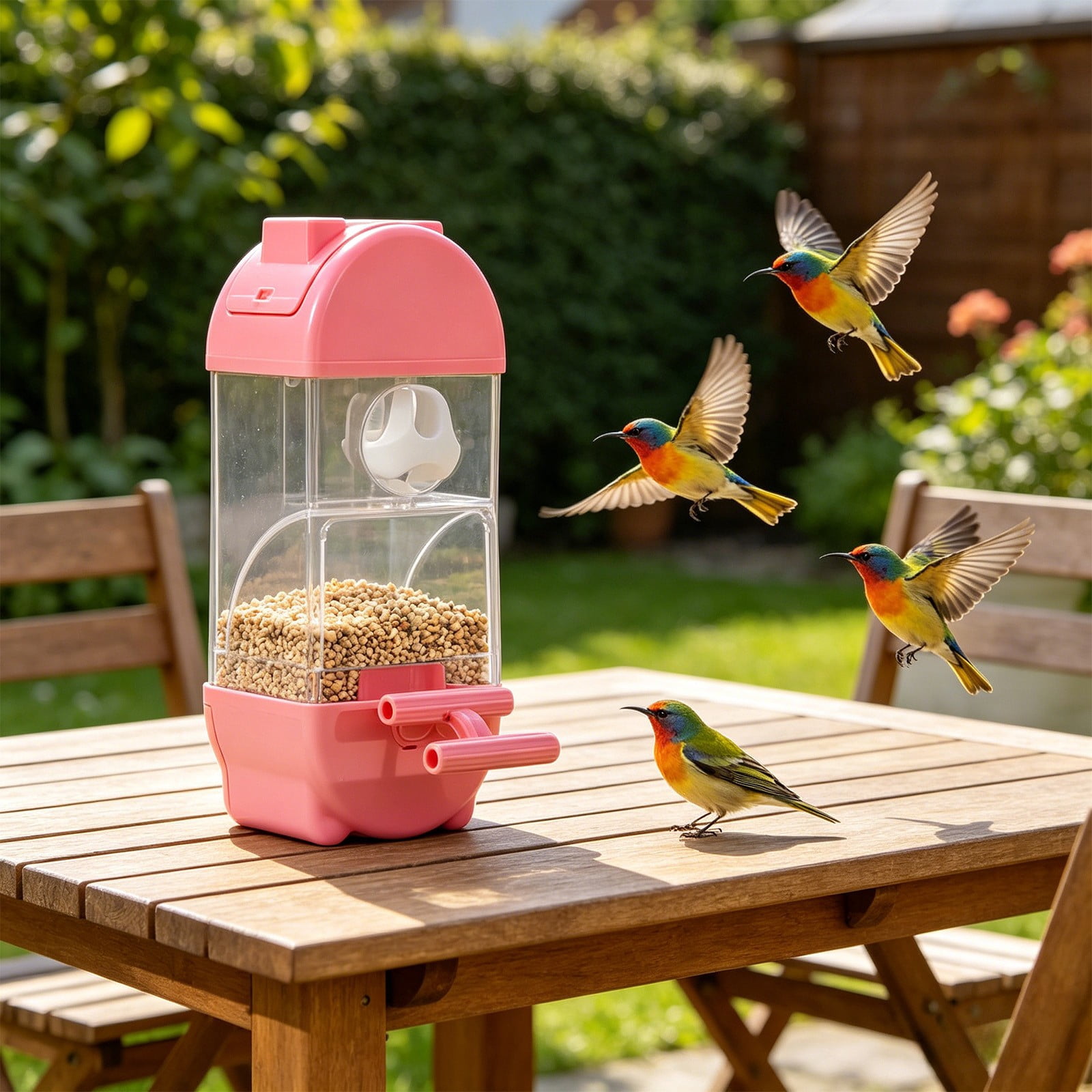Squirrel Proof Bird Feeder Transparent Triangular House Acrylic Bird Feeder Acrylic Pet Bird Feeder for Birds Outside Outdoors Hanging