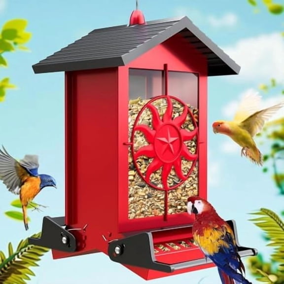 Squirrel Proof Bird Feeders for Outdoors, 5LBS Large Capacity Metal Wild Bird Feeder with Bilateral Weight-Activated Perches, Anti Squirrel Bird Feeders for Outside Finch, Cardinal, Blue Jay