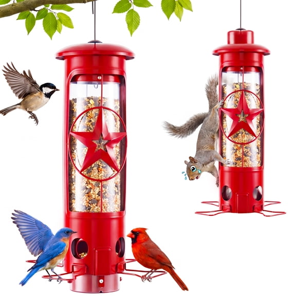 Squirrel Proof Bird Feeders for Outdoors Hanging, Metal Squirrel Proof Bird Feeder with Gravity Protection, 3LB Large Capacity Wild Bird Feeders for Outside Finch, Cardinal, Blue Jay