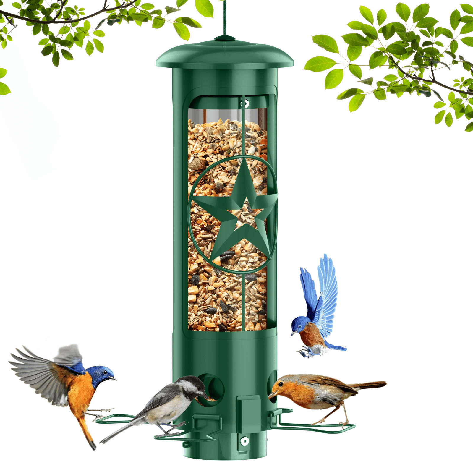 Squirrel Proof Bird Feeders for Outdoors Hanging, Metal Squirrel Proof Bird Feeder with Gravity Protection, 3LB Large Capacity Wild Bird Feeders for Outside Finch, Cardinal, Blue Jay