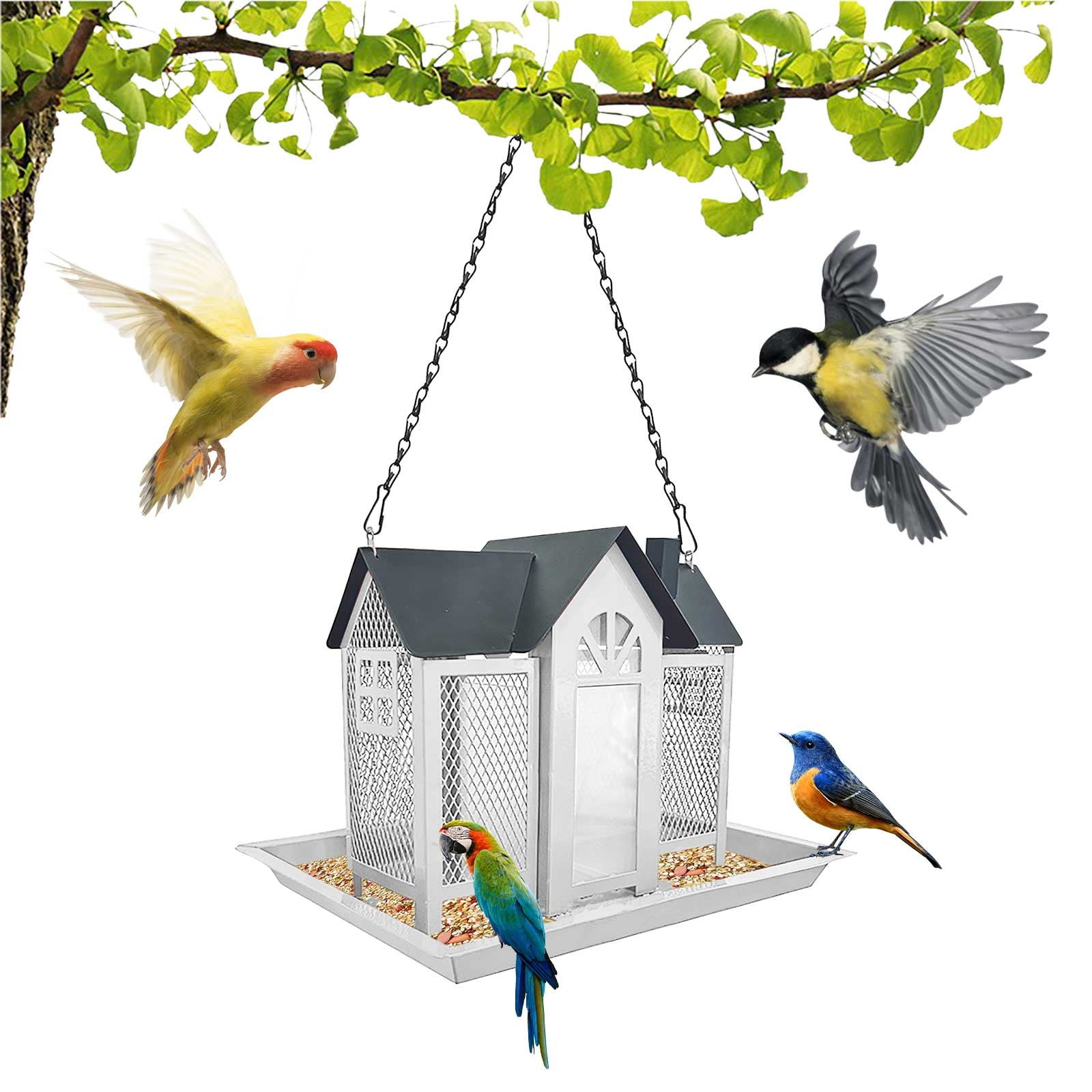 Squirrel Proof Bird Feeders , Swingss House Metal House Bird Feeder Yard Squirrelss Feeder Outdoor Hanging Decoration
