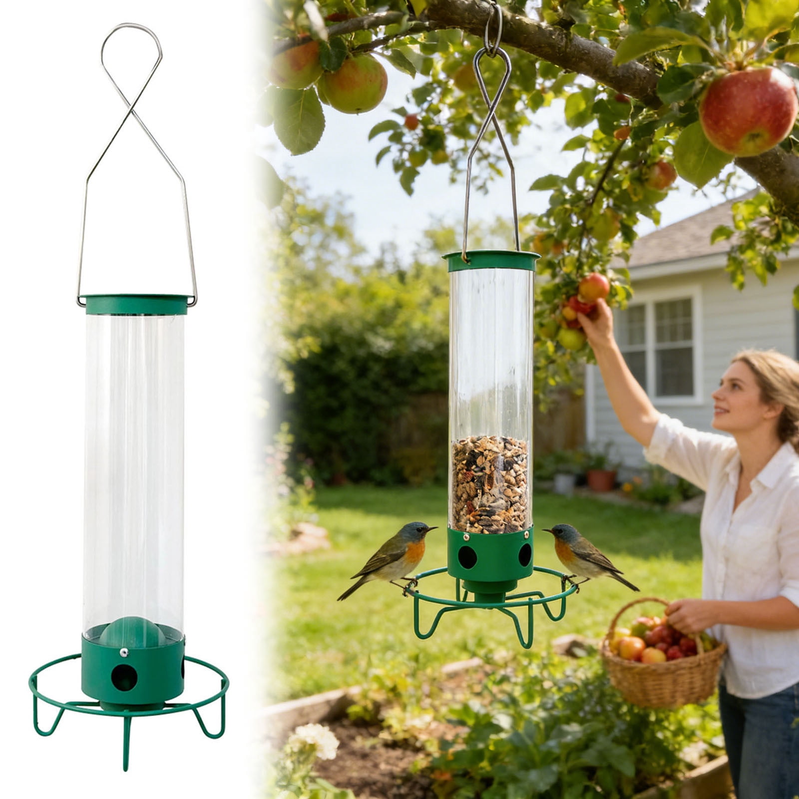 Squirrel Proof Hanging Bird Feeder Sensing Wild Bird Feeder Large Capacity Tube Bird Feeder Ideal for Garden Patio and Backyard Bird Watching