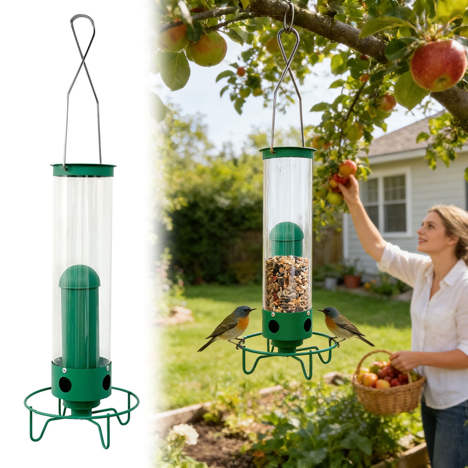 Squirrel Proof Hanging Bird Feeder Sensing Wild Bird Feeder Large Capacity Tube Bird Feeder Ideal for Garden Patio and Backyard Bird Watching