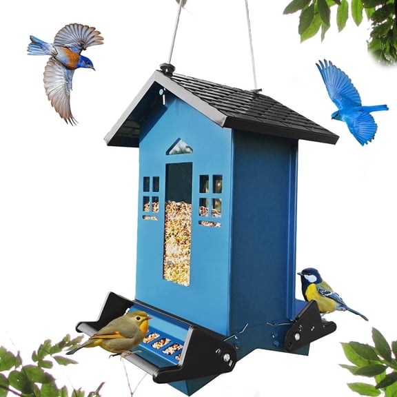 BJSNEIF Squirrel Proof Metal Bird Feeder, Blue, 5 lb Capacity