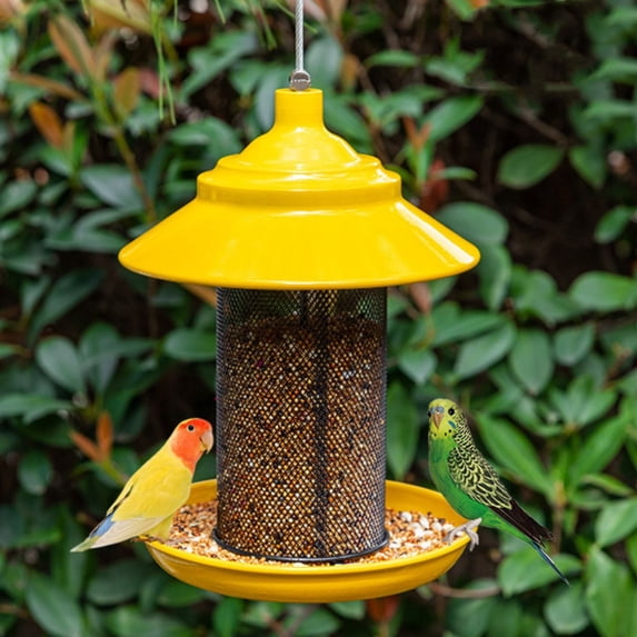 Squirrel Proof Metal Bird Feeder for Outside, All Metal Yellow Hanging Feeder for Small Wild Birds, Large Capacity Easy Clean for Patio and Garden