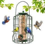 Squirrel Proof Bird Feeder, 4 Port Metal Widen Bird Feeders for Outdoors, 3lbs Capacity, Chewing Proof& Rust-Resistant, Green