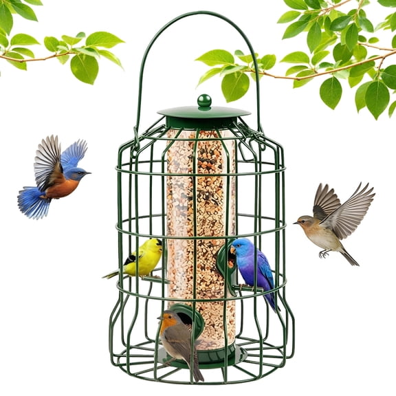 Squirrel Proof Bird Feeder, 4 Port Metal Widen Bird Feeders for Outdoors, 3lbs Capacity, Chewing Proof& Rust-Resistant, Green