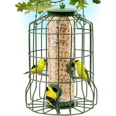 Squirrel Proof Outdoor Hanging Bird Feeder (Metallic Rose Gold) Bird Feeder with 4 Ports, Bite Resistant, Weatherproof, Backyard Gift