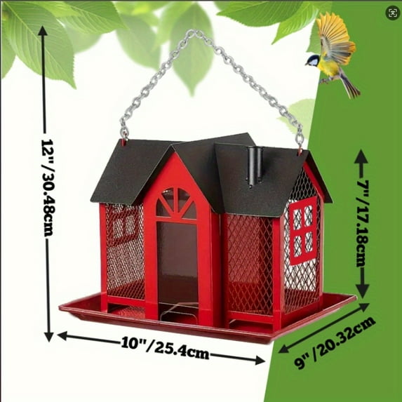 Squirrel-Proof Triple Feeder Bird Feeder - Large Capacity Metal Mesh Outdoor Hanging Wild Bird Feeder for Finch, Cardinal, Chickadee - Weatherproof Durable White Design with Decorative House Shape