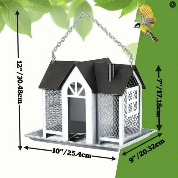 Squirrel-Proof Triple Feeder Bird Feeder - Large Capacity Metal Mesh Outdoor Hanging Wild Bird Feeder for Finch, Cardinal, Chickadee - Weatherproof Durable White Design with Decorative House Shape