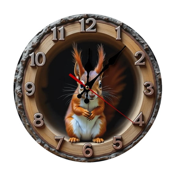 Squirrel Red Squirrel Nut Wall Clock 10 Inch Silent Non Ticking Round Clock Decoration for Living Room Kitchen Bedroom Bathroom Office Classroom