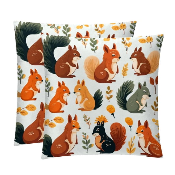 Squirrel Set - Decorative Pillows Covers, Velvet Throw Pillow Cases with Unique Patterns for Home Decor, 16x16, 18x18, 20x20 Inches, 2 Pack - Great for Various Occasions.
