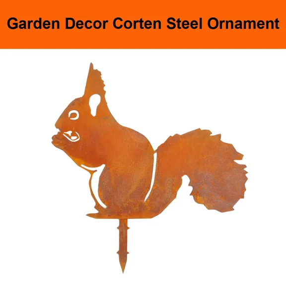 Squirrel Shaped Garden Patio Decor Corten Steel Metal Ornament Outdoor Lawn Yard