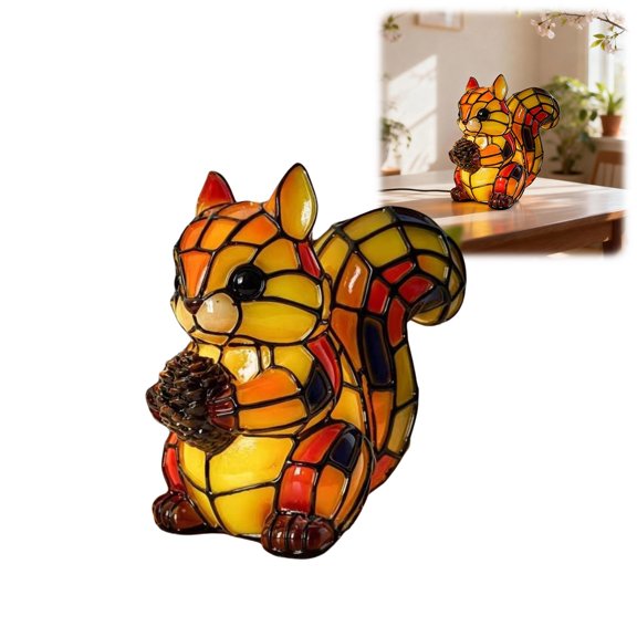 Squirrel Shaped Resin LED Night Light 15x15x9.5 Inch Desktop Ambient Lamp for Living Room Bedroom Indoor Decoration 5.9"