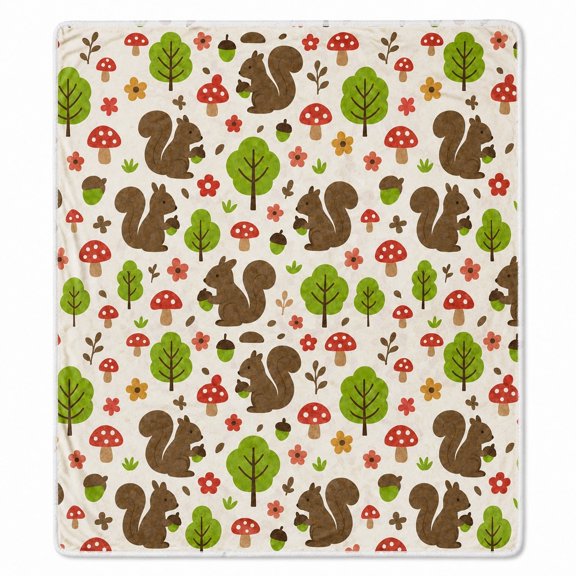 Squirrel Sherpa Throw Blanket, Soft Polyester Fleece with Cozy Sherpa Backing